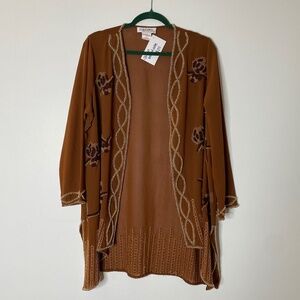SILHOUETTES Brown Chiffon Intricately Beaded Long Sleeve Wrap Size Large